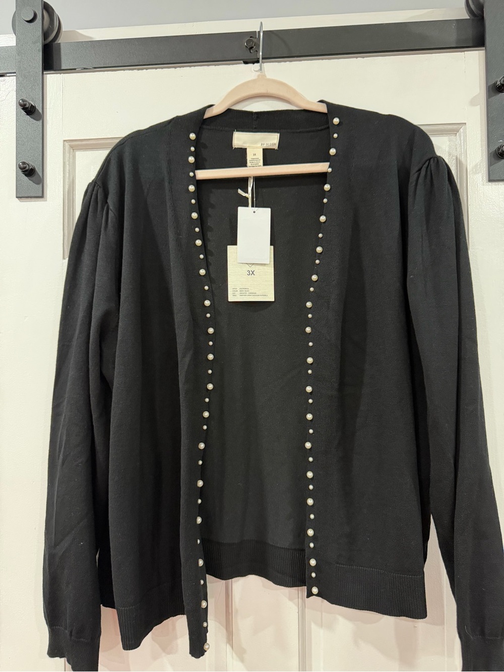 Black Pearl-Trim Open Cardigan